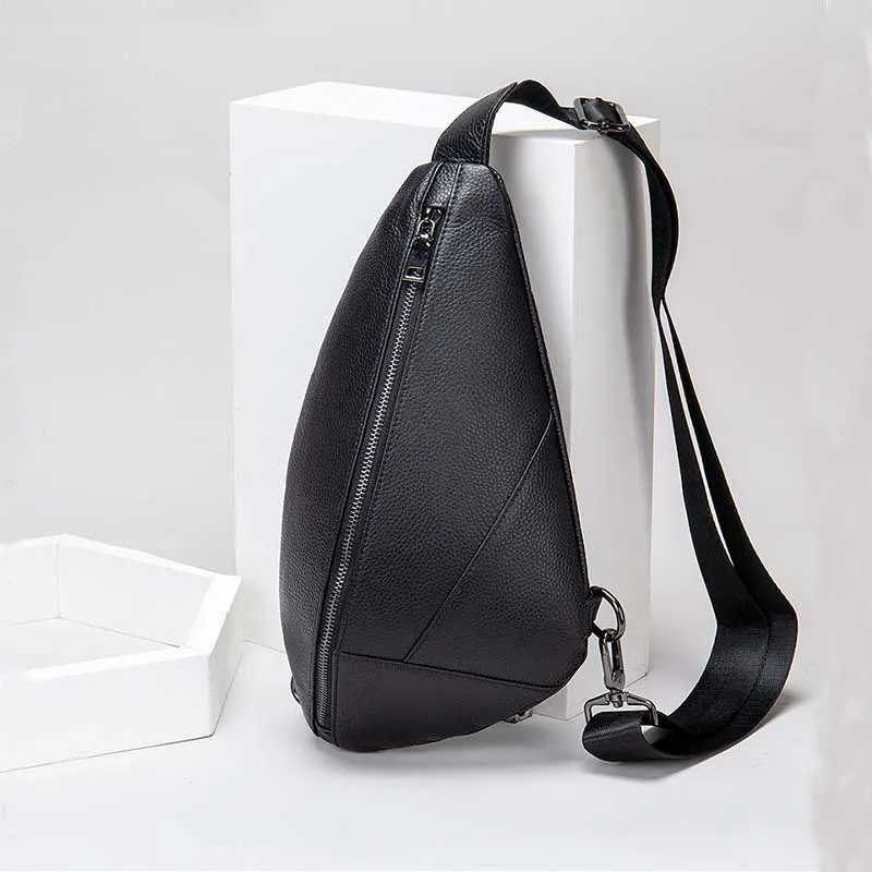 Luufan z prawdziwej skóry męska torba na klatkę piersiową warstwa miękki wierzch torba crossbody czarna męska skóra bydlęca torba ze sznurkiem Messager pojedyncza letnia sakiewka