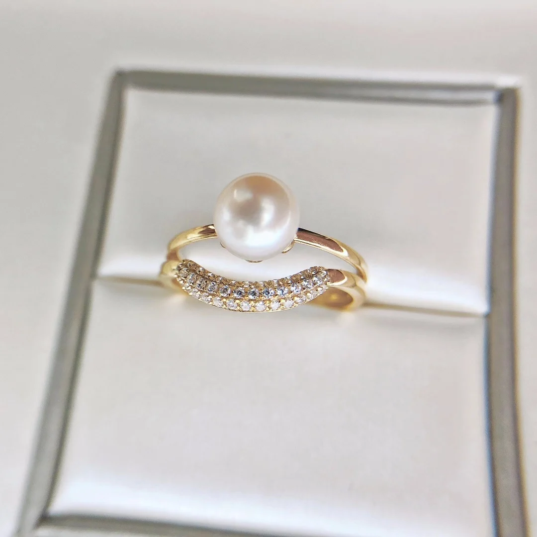 JY Pearl Ring Fine Jewelry Solid 18K Gold Round 7mm Natural Ocean Sea Water Akoya White Pearls Rings Japan Origin for Women