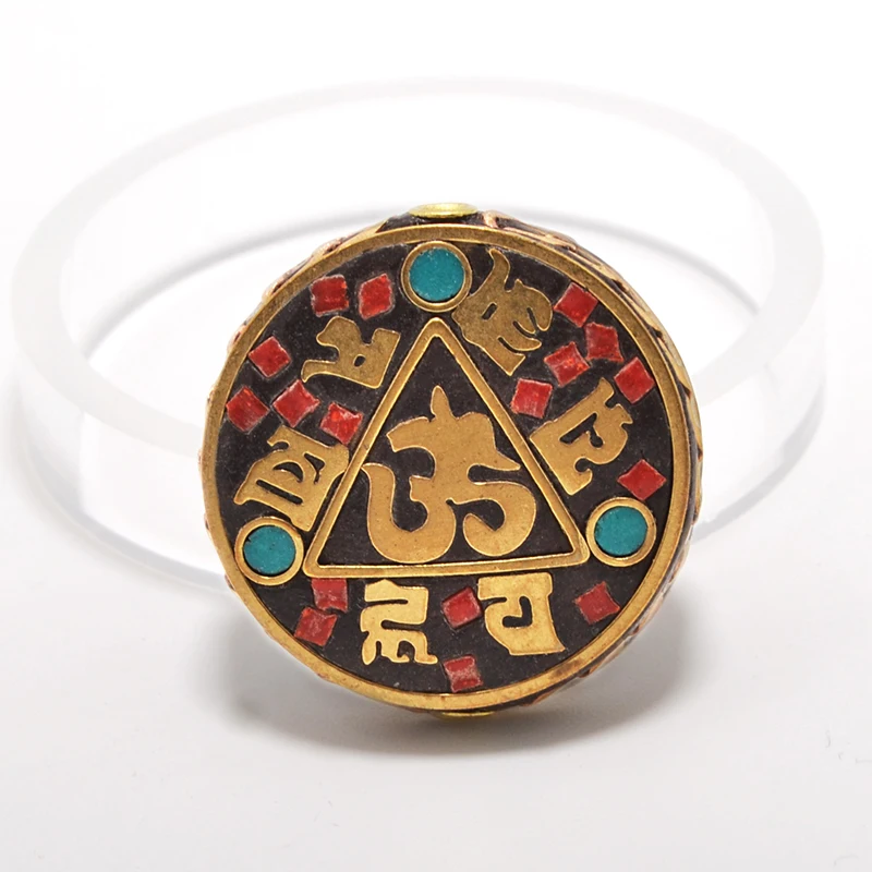 TZA05 Nepal Handmade Tibetan Amulet Colorful Clay Round Brass Buddhism DIY Beads To Make Jewelry Bracelets Six-Word Mantra ॐ OM