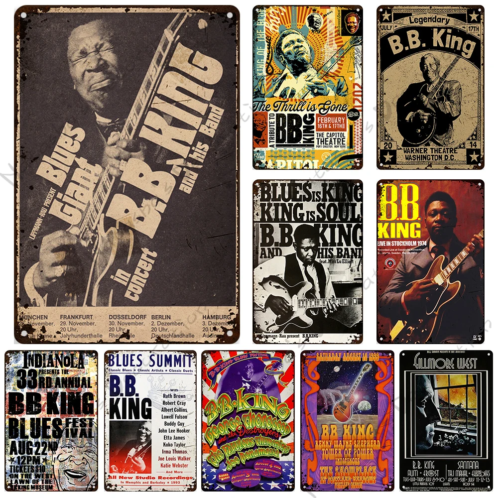 BB King Vintage Metal Sign Musician B.B. King Wall Plate Old BLUES Metal Poster Retro Poster Rusty Metal Plaque Industrial Decor