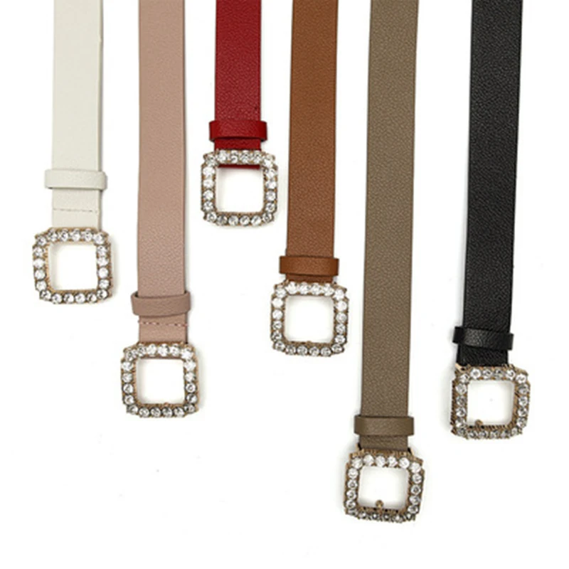 2021 Fashion Rhinestone Ingelegd Vierkante Gesp Riem Vrouwen Decoratieve Windjack Jurk Alle-Match Jeans Riem