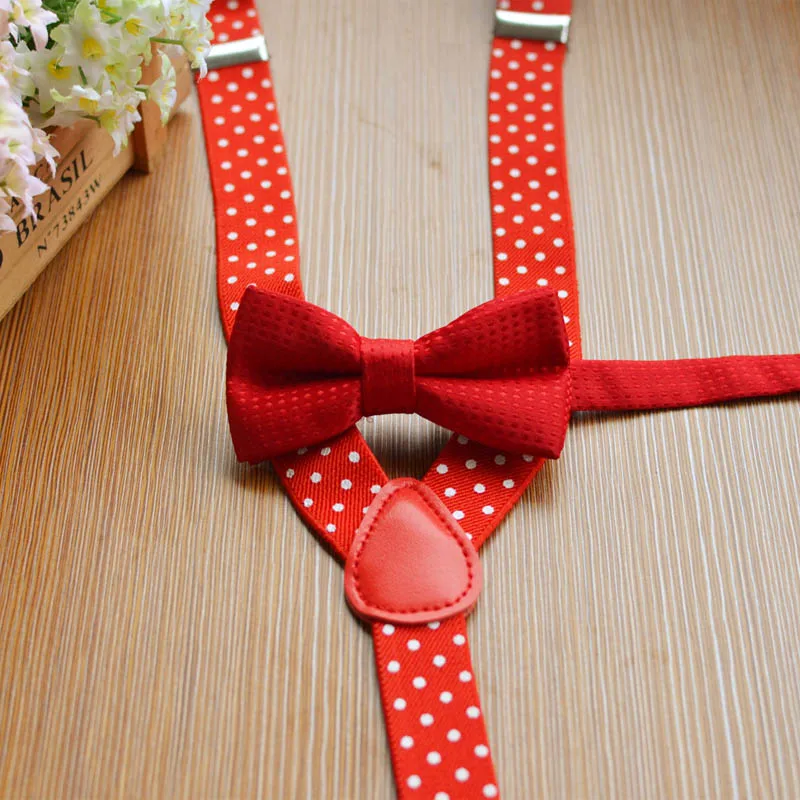 YSMILE Y Kids Dots Suspenders Set Fashion Print Dots Bow Tie Suit Elastic Adjustable Y-back Braces Wedding Ties For Children Boy