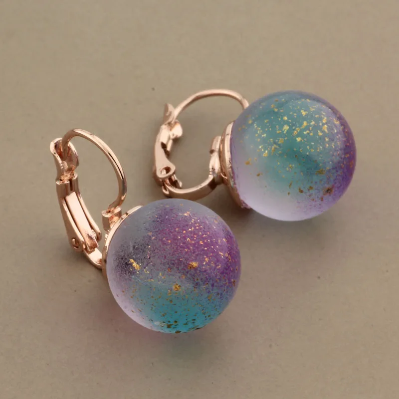 New Trend 2022 Fashion Round Colorful Glass Ball Dangle Earrings For Women Wedding Jewelry Rose Gold Color Unusual Earrings