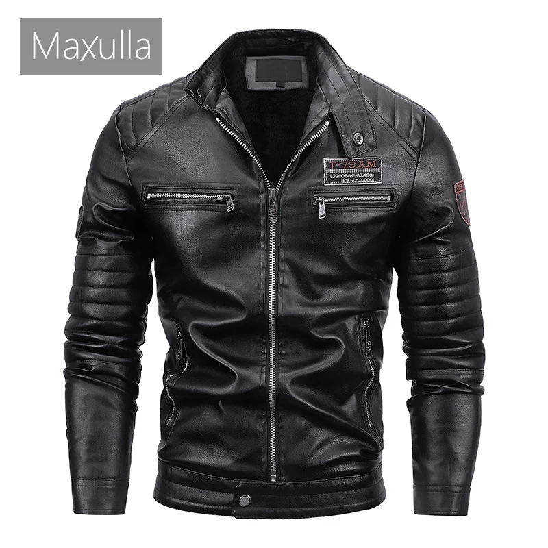 Maxulla Winter Men\'s PU Jackets Casual Man Warm Motorcycle Leather Jacket Male Slim Fit Windbreaker Biker Leather Coats Clothing