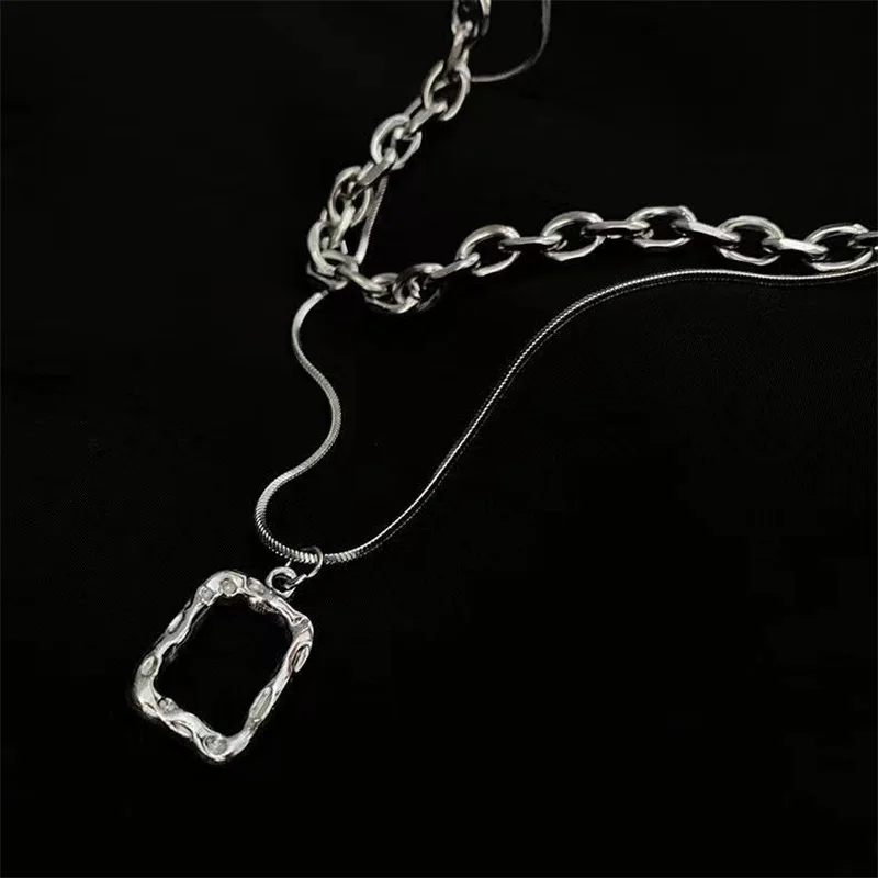 2021 Fashion Unisex Multilayer Hip Hop Long Chain Necklace For Women Jewelry Gifts Square Pendant Necklace Accessories