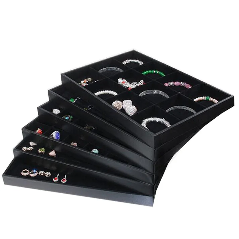 PU Frame Velvet Jewelry Tray Jewellery Organizer Rings Earrings Carrying Cases Necklaces Pendant Bracelet Display Gift Box Women