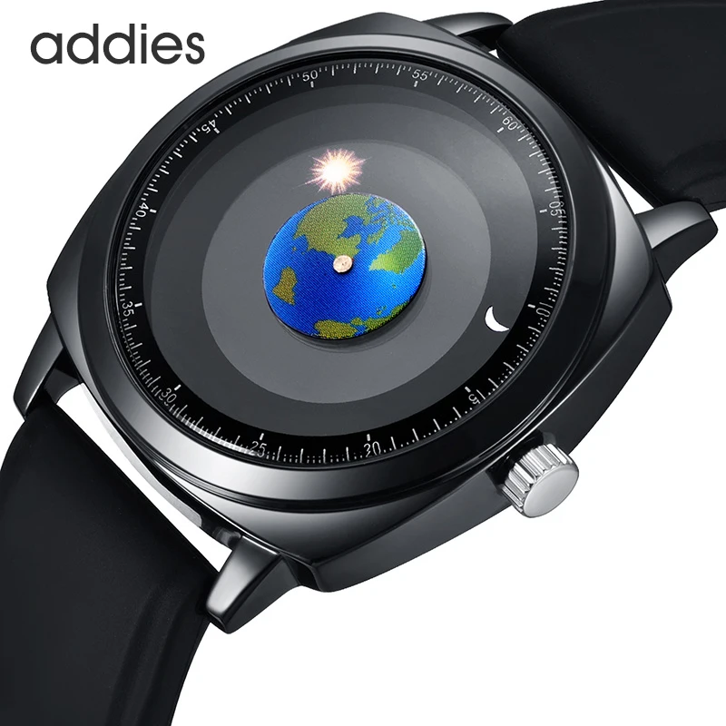 Addies Watch Fashion Creative Design Rotation Earth Sun Moon Watches Men Casual Leather Band Quartz Watches Relogio Masculino