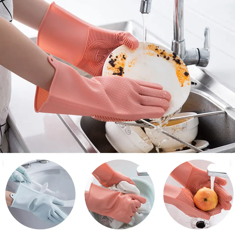 Clean Tool Dish Waschen Handschuhe Magie Silikon Gerichte Reinigung Handschuhe Mit Reinigung Pinsel Küche Waschen Den Haushalt Scrubb Handschuhe