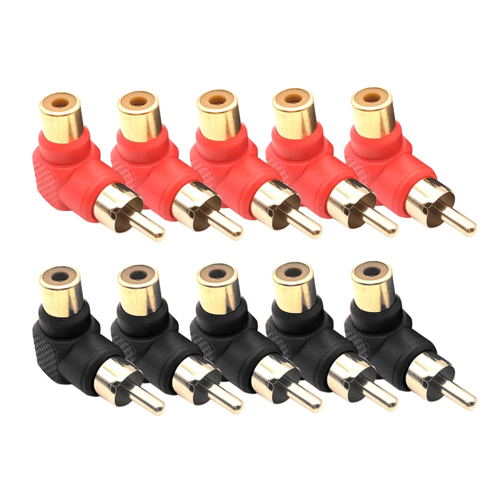 10PCS 90 Black Red Degree RCA Right Angle Male To Female Plug Adapters Audio Adapter Connector