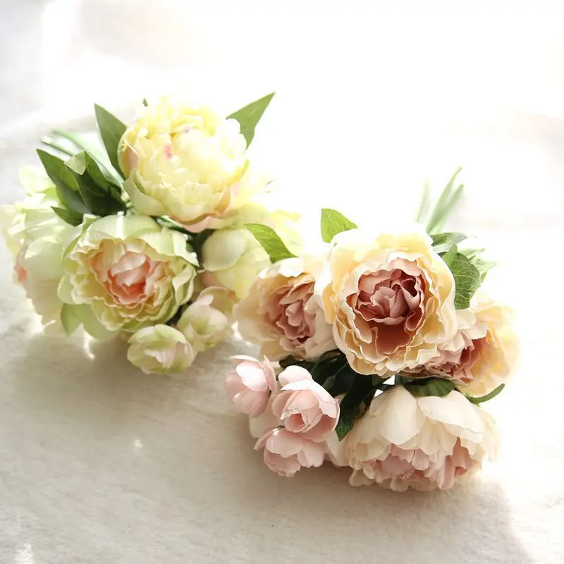 

6 colors 8 Heads Silk Peony Artificial Flower Bridal Bouquet Wedding Decoration DIY Home Party Fake Flowers