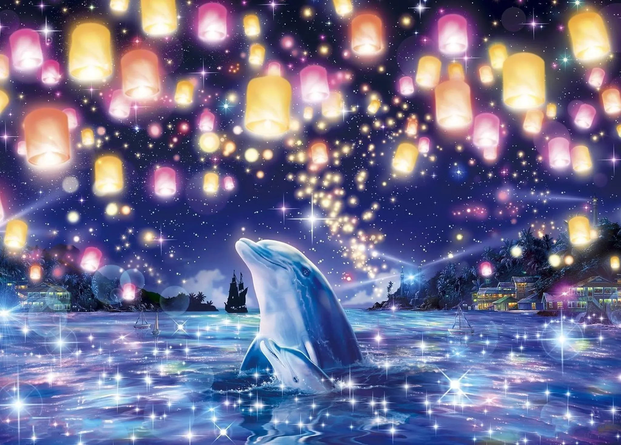 

JMINE Div 5D Light Dolphin Underwater Lantern Full Diamond Painting cross stitch kits art Animal 3D paint by diamonds