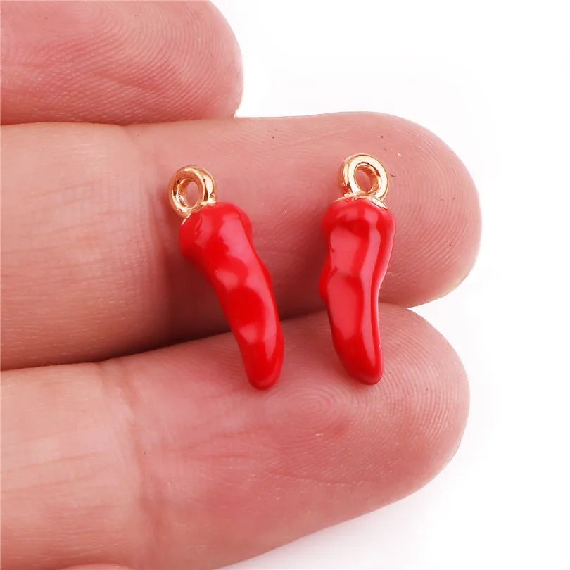 Cute Enamel Vegetable Hot Pepper  Horn Charms кулоны Talisman Red Chilli Pendant For Necklaces Earrings Jewelry Making Wholesale