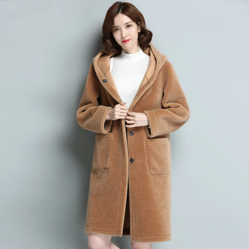 

Sheep Shearing Overcoat Women 2020 Real Fur Coat Female Jacket Long Winter Warm Lamb Fur Coats Casaco Feminino LWL1353