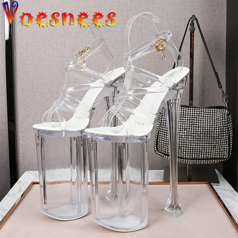 Voesnees Women Summer Shoes 2021 New Waterproof Clear Platform Sandals Glow Super High Heels 26cm Thin Heels Female Party Shoes