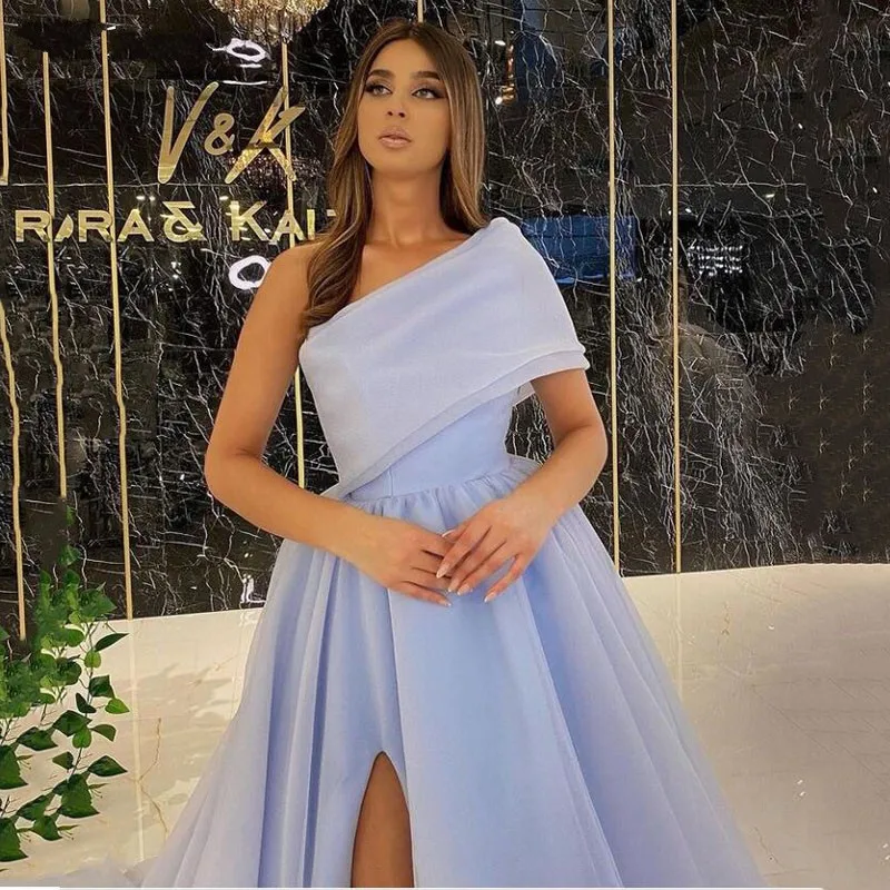 Robe de soirée formelle en organza bleu ciel, une initiée, sexy, fendue, longue bouffante, tulle, robe de Rh, personnalisée, 2025