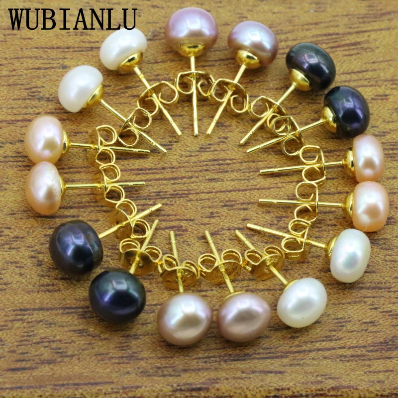 WUBIANLU-Boucles d'oreilles en perles d'eau douce pour femmes, bijoux de mode adaptés, design exécutif, vente en gros et au détail, 7-8mm, 8 ensembles