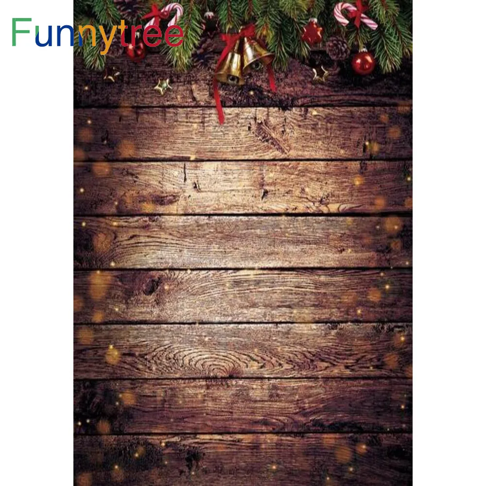 

Funnytree Merry Christmas Theme Backdrop Christmas Tree Bell Bokeh Glitter Outdoor Party Supplies Custom Poster Background