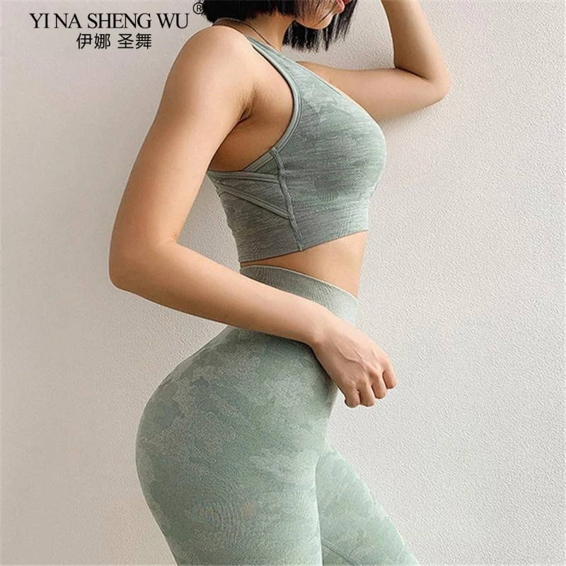 2PCS Camouflage Camo Yoga Pants Set Sports Wear For Women Gym Push-up Fitness Clothing Yoga Leggings + Sport Bra Gym Sport Suit