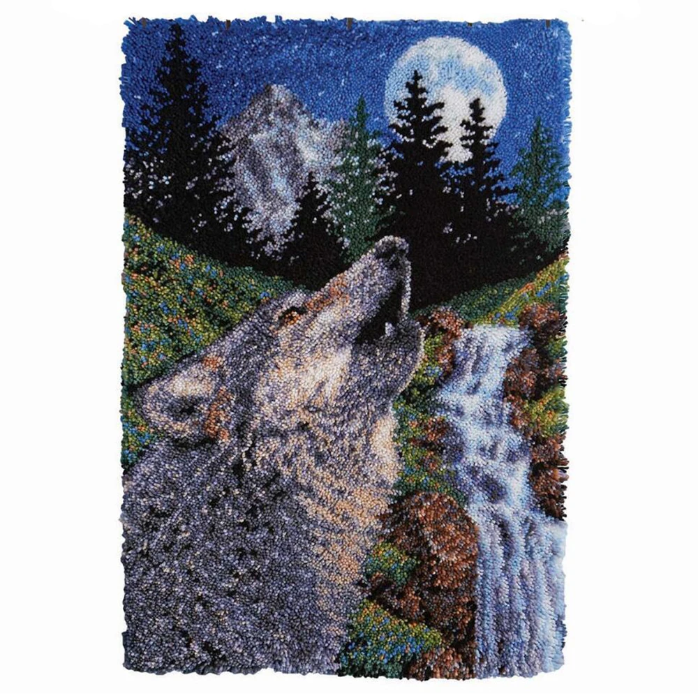 Latch Hook Kits With Printed Wolf Pattern Canvas Tapestry KitS Latch Hook Rug Kits for Adults/Kids Home Decoration