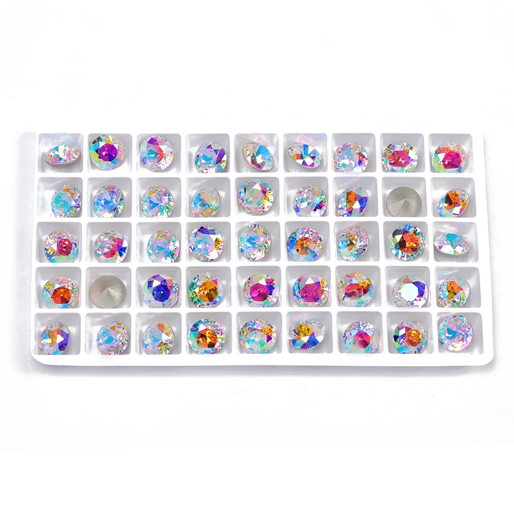 Glänzende Crystal AB Strasssteine zum Aufnähen, brillant geschliffen, hochwertige Pointback-Kristalle für Hochzeitskleider, Kleidung und Bastelarbeiten. – Detail 6