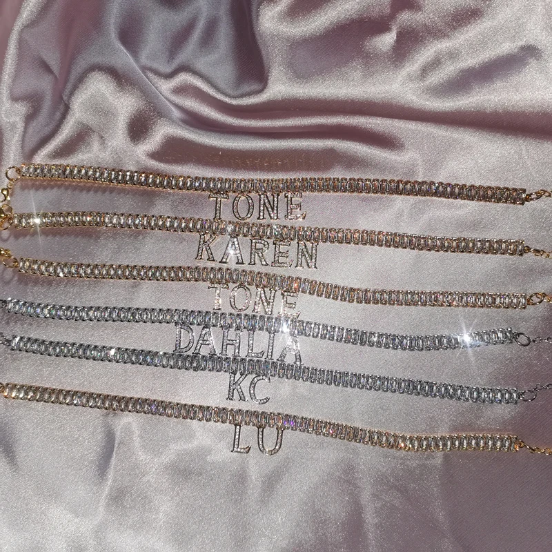 Personalized Custom Name Bracelet Anklet Letters Silver Plating  Tennis Chain Adjustable Bracelet for Women