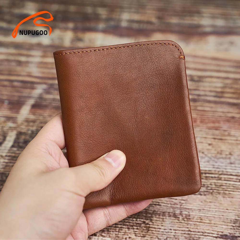 Slim Men's Wallet Genuine Leather Casual Small Purse Credit Business Card Holder Wallet Bifold Mini Money Bag Coin Purse NUPUGOO