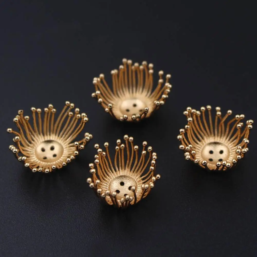 

50pcs Brass Casted Pistils Stamens Flower Cluster Caps Beads Center Hole Loops Connectors Charms Quality DIY Jewelry Accessories