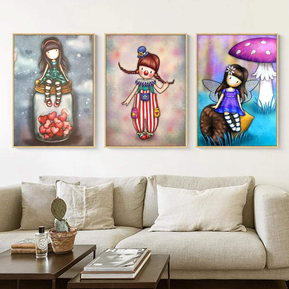 

Cartoon Fairy Tale Girl Canvas Painting Mural Nordic Print Poster Decoration Picture Living Room Decoration