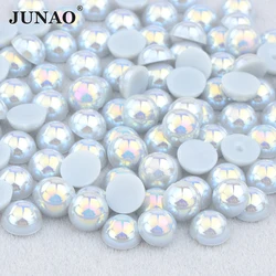 JUNAO 2 4 6 8 10 12 14mm Gray AB Flatback Imitation Pearl Half Round Beads Glue On Crystal Stones Stickers Nail Art Decoration