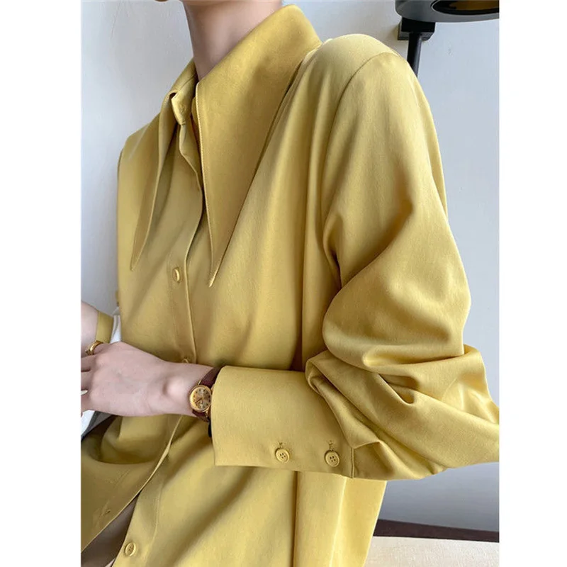 Women's Shirt French Long Sleeve Blouse Female Spring Autumn Street Casual Shirts Fashion All-match Pointed Lapel Chiffon Blouse