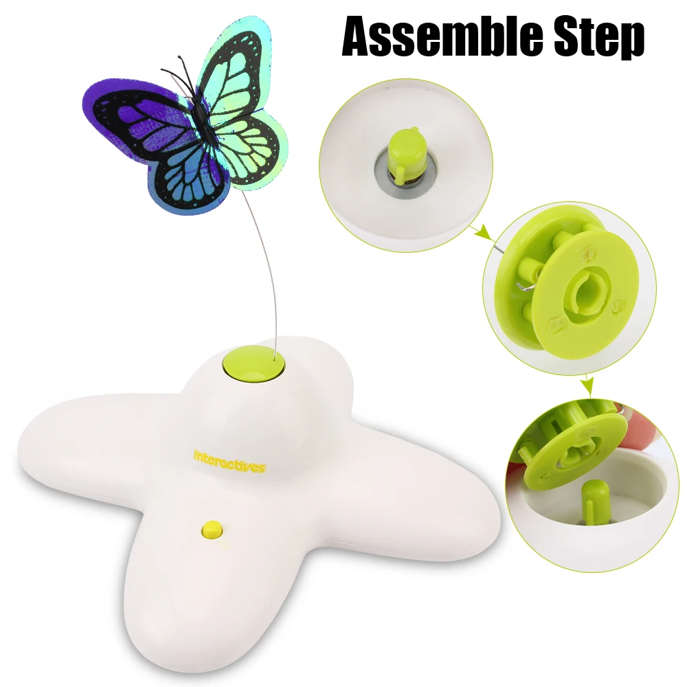 Interactive Flutter Bug Flashing Puzzle Toy 360 Degree Rotating Motion Cat Toy Activated Butterfly Funny Toys Automatic