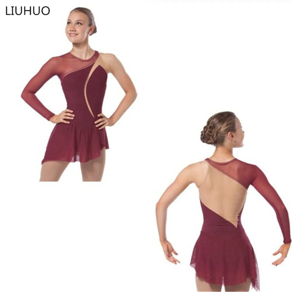 LIUHUO Figure Skating Dress Women\'s Girls\' Ice Skating performance Rhythmic gymnastics competition Claret Primary style