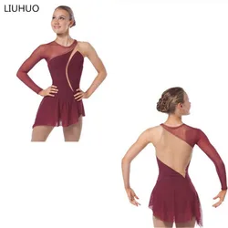 LIUHUO Figure Skating Dress Women's Girls' Ice Skating performance Rhythmic gymnastics competition Claret Primary style