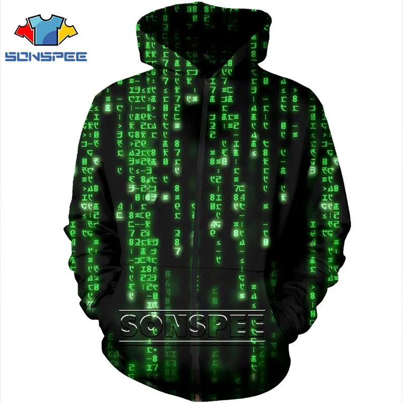 

3D Print Anime Long Sleeve Movie Digital Matrix Long sleeve Sweatshirts Jacket Code Harajuku Zipper Hoodies Rock Hoody Clothing