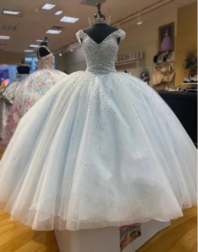 New Blue Ball Gown Quinceanera Dresses 2021 Sweet 15 16 Girls Birthday Pageant Prom Gown Bow Back Puffy Plus Size Custom Made