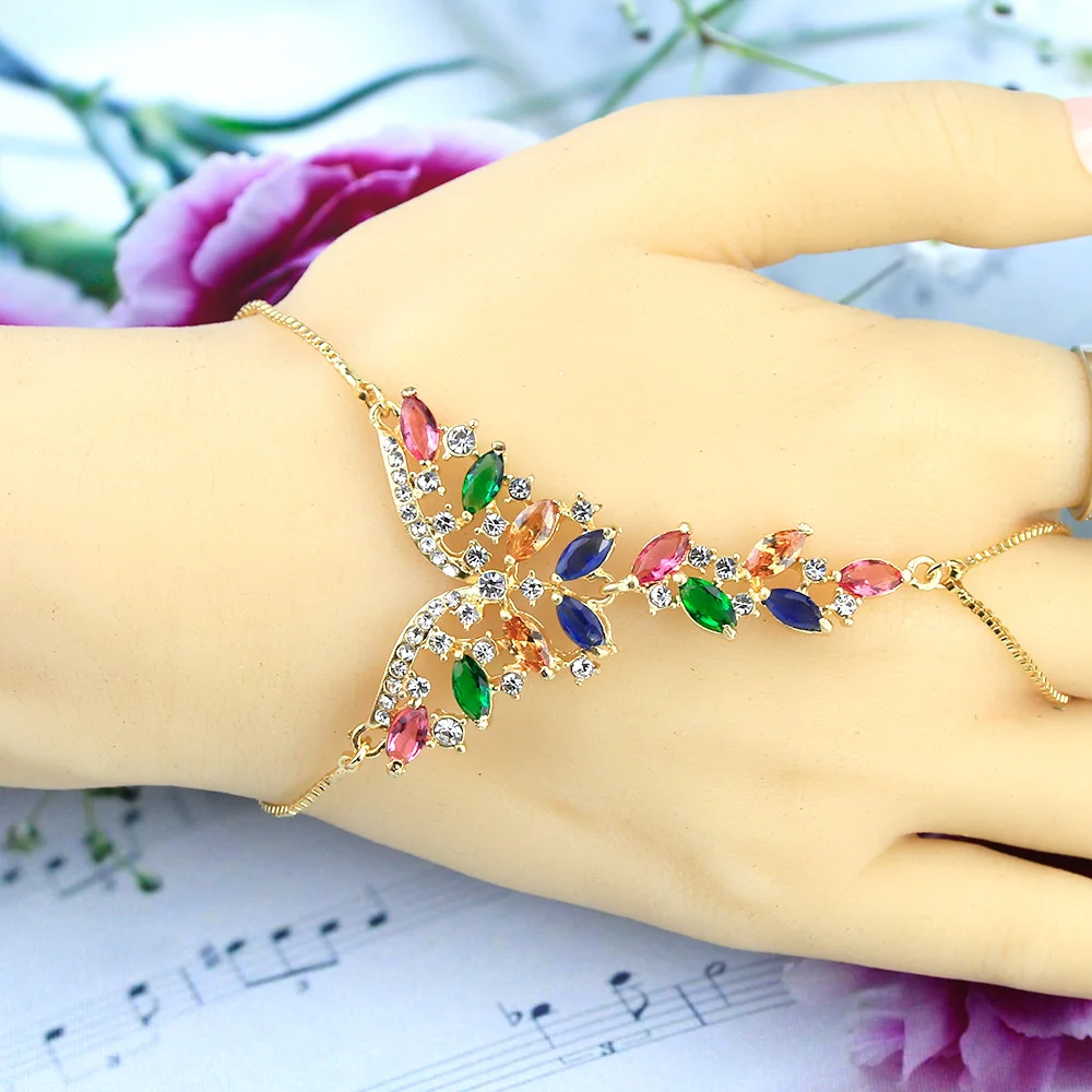 Sunspicems 2021 Morocco Gold Color Colorful Zircon Bracelet For Women Indian Wedding Jewelry Party Crystal Gift