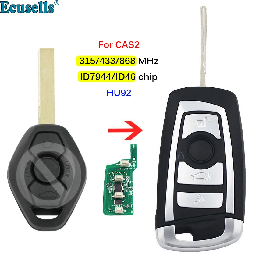 

New Style Modified flip 3 button Remote key for BMW CAS2 3 5 6 series E93 E60 Z4 X5 315MHZ 433MHZ 868MHZ ID7944 chip HU92 blade