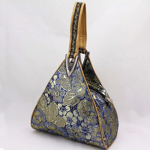 Vintage Palace Flowers Bag Triangle Top Handle Fashion Bags Chic Lady Bag Fringe Tote Women's Handbags Purses Zipper