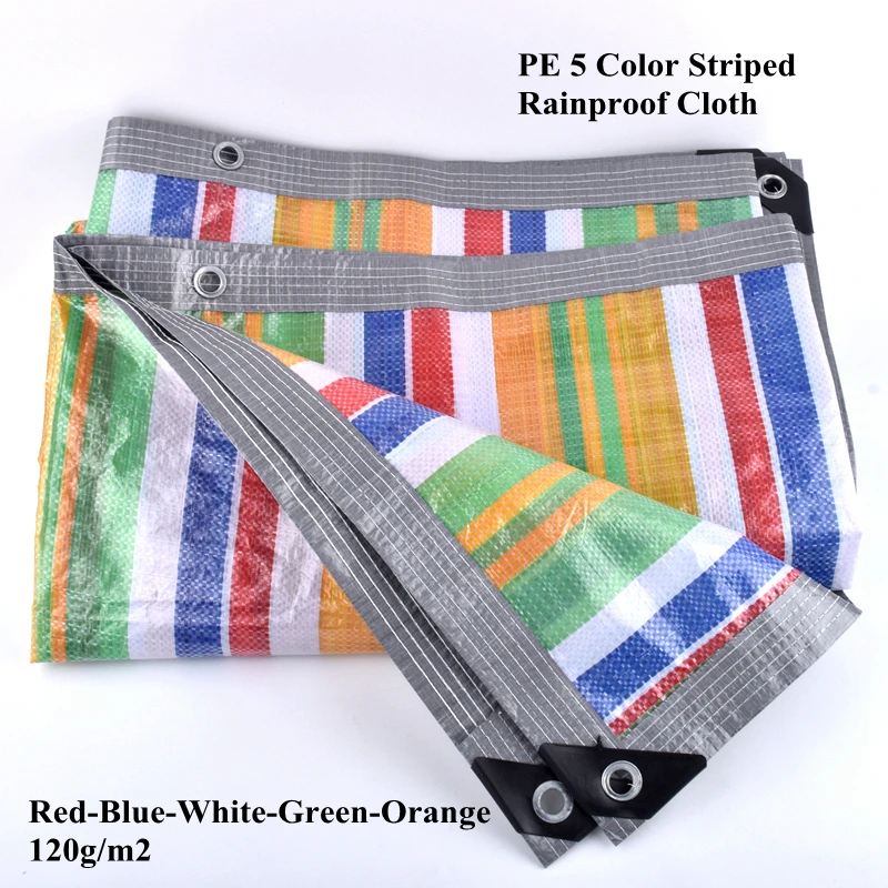 

PE 5-Colors Striped Rainproof Cloth Tarpaulin Pet House Shed Shading Sail Outdoor Awning Home Windows Waterproof Cloth 120g/m2