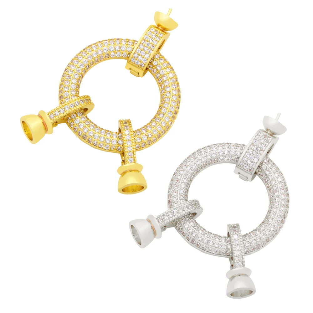

OCESRI Copper Gold Plated CZ Large Round Necklace Connectors for Jewelry Making Supplies for Jewelry Wholesale cnta035