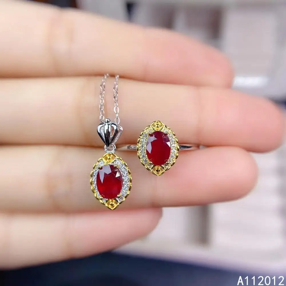 

KJJEAXCMY fine jewelry natural Ruby 925 sterling silver fashion girl new set Gift Birthday Party Wedding Engagement Christmas