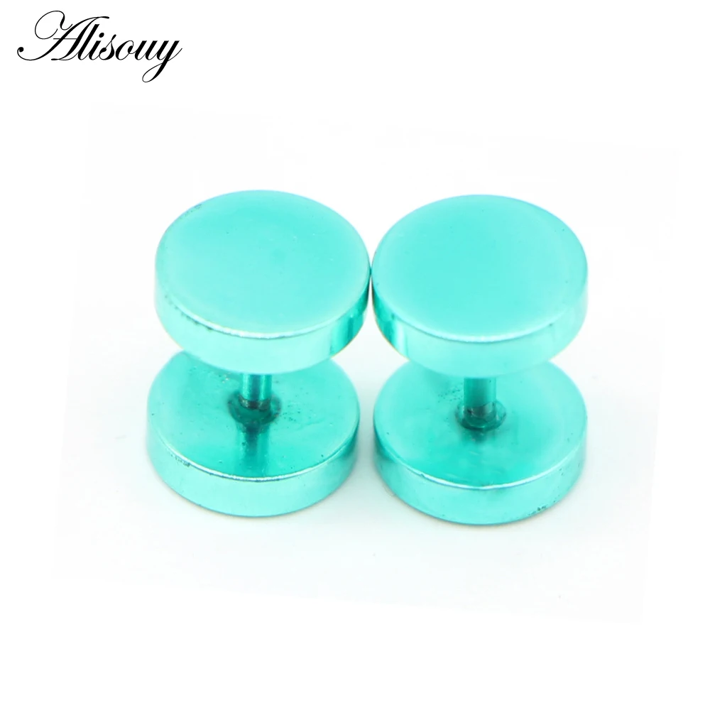 Alisouy 2pcs Gothic Stainless Steel Barbell Round Stud Earrings For Women Men Dumbbell Pierceing Earrings Punk Fashion Jewelry