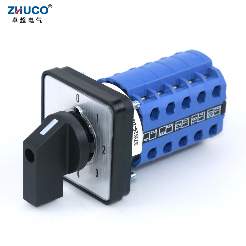 ZHUCO SZW26/LW26-20/0-5.5 20 Terminals 5 Poles 20A 660V 64X64 Mm 48X48 Mm Panel Mount Universal Transfer Changeover Cam Switch