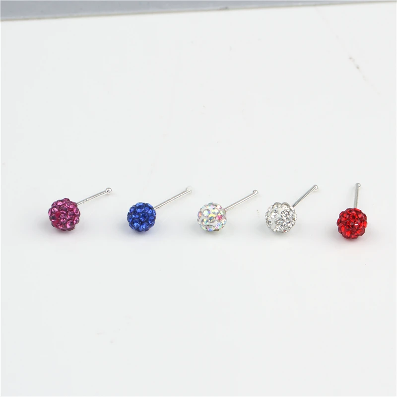 20pcs Rhinestones Crystal Ball Nose Studs Set Fireball Nose Pin Ball End Pave Bead Nose Ring Studs