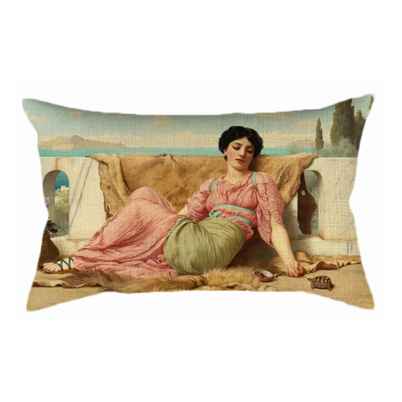 UK Artits John William Godward Aestheticism Goddess Elegant Lady Woman Girl Oil Painting Waist Pillow Case Lumbar Cushion Cover