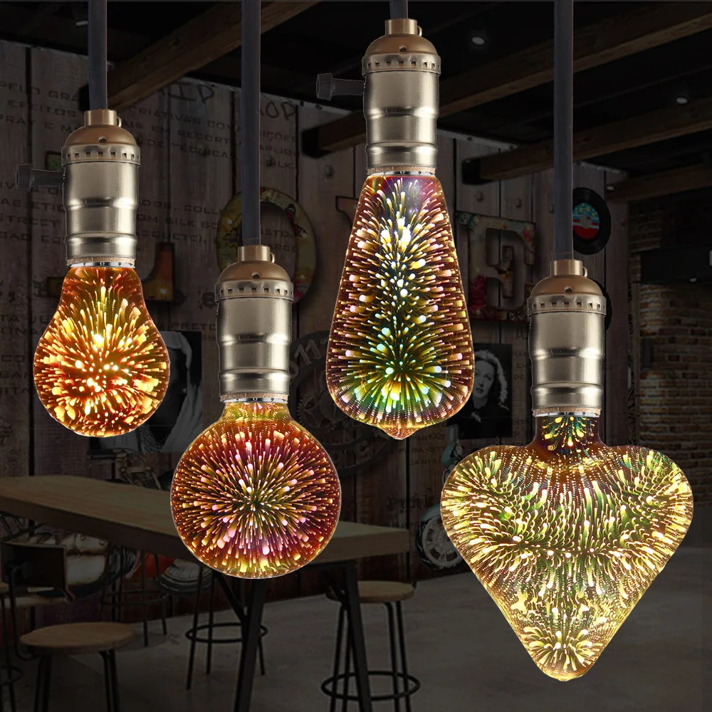 LED 3D Edison Light Bulb E27 220V Vintage Fireworks Decoration Bulb Christmas Ampoule Colorful LED Lamp Lighting For Living Room