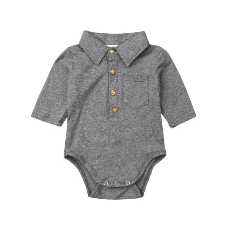 Baby Summer Clothing Infant Baby Boy Gentleman Solid Formal Bodysuit Short Sleeve Turn Down Collar Shirts Jumpsuit Set