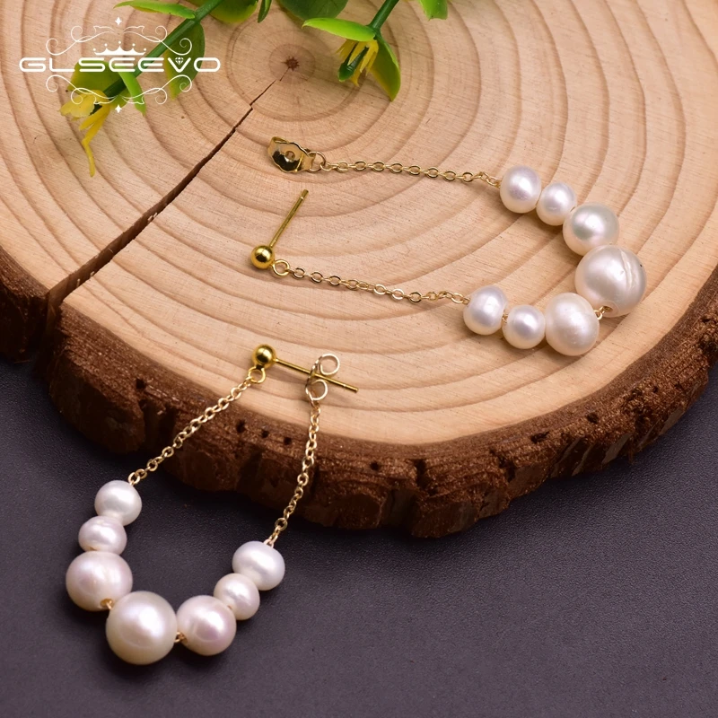 GLSEEVO Original Designer Fresh Water White Pearl Round Drop Earrings For Women Anniversary  Gifts  Trendy Jewellery  GE0959