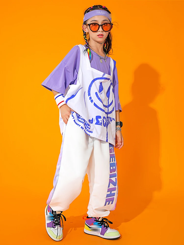 Costume da ballo di strada per bambini magliette allentate pantaloni Hip-Hop bianchi per ragazze Jazz Hip Hop abiti da ballo BL6464