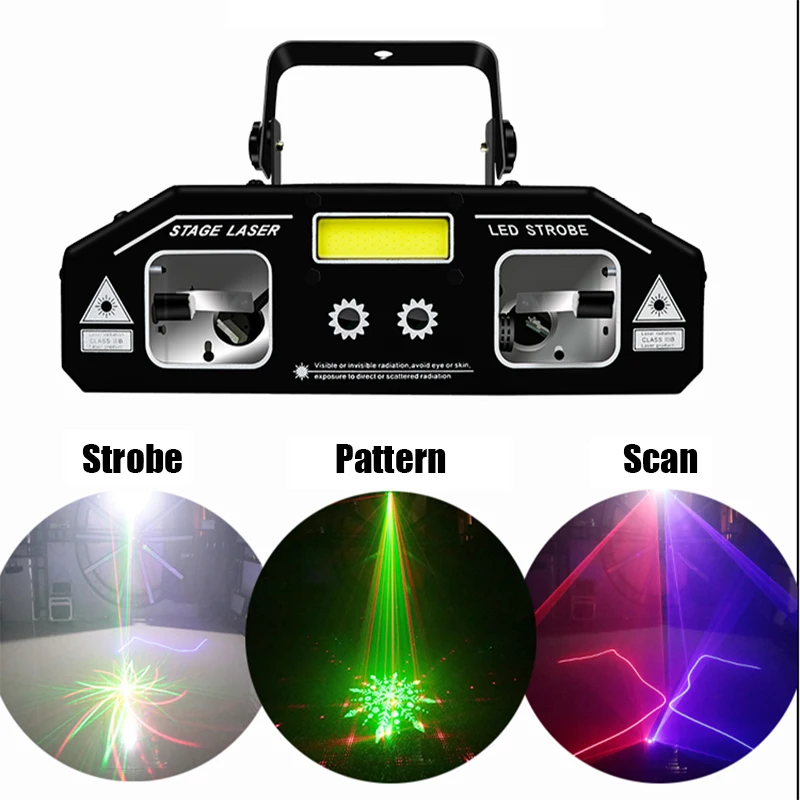 

Dj Laser 3 IN 1 Beam Scan Laser Pattern Led Strobe Effect Light RGB Disco Projector Lighting For Party KTV Wedding Holiday